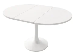 Mesa extensible, mesa ovalada, mesa de centro, MDF, blanca, (100/140 x 100 x 75 cm)