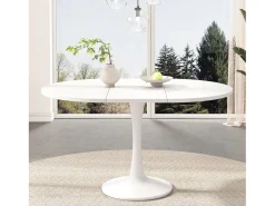 Mesa extensible, mesa ovalada, mesa de centro, MDF, blanca, (100/140 x 100 x 75 cm)
