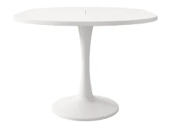 Mesa extensible, mesa ovalada, mesa de centro, MDF, blanca, (100/140 x 100 x 75 cm)