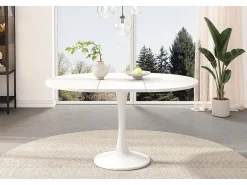 Mesa extensible, mesa ovalada, mesa de centro, MDF, blanca, (100/140 x 100 x 75 cm)