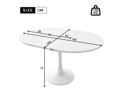 Mesa extensible, mesa ovalada, mesa de centro, MDF, blanca, (100/140 x 100 x 75 cm)