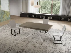 Mesa extensible Niket gris paloma 160/420x90 cm con patas blancas