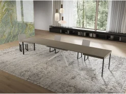 Mesa extensible Niket gris paloma 160/420x90 cm con patas blancas