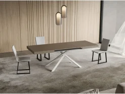 Mesa extensible Niket gris paloma 120/224x90 cm con patas blancas