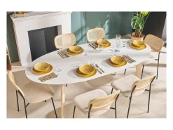 Mesa extensible oval blanca y madera clara L150-200 LEENA