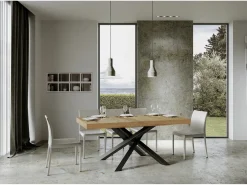Mesa extensible para 4 a 18 personas en madera oscura y antracita patas entrelazadas L 130 a 390 cm Artemis