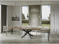 Mesa extensible para 4 a 18 personas en madera oscura y antracita patas entrelazadas L 130 a 390 cm Artemis