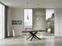 Mesa extensible para 4 a 18 personas en madera oscura y antracita patas entrelazadas L 130 a 390 cm Artemis