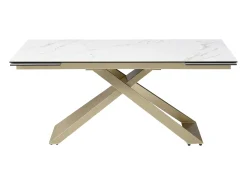 Mesa extensible para 6-10 cubiertos en cerámica y vidrio templado - Efecto mármol blanco - XERENA