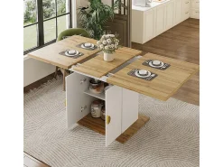 Mesa extensible para el comedor, la cocina y el salón, 110 (140) x 70 x 76 cm, chapa de madera con relieve, blanco