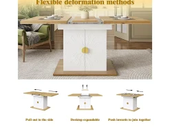 Mesa extensible para el comedor, la cocina y el salón, 110 (140) x 70 x 76 cm, chapa de madera con relieve, blanco