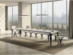 Mesa extensible Paxon Premium 120/380x90 cm fresno blanco patas antracita