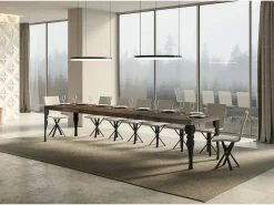 Mesa extensible Paxon Premium 120/380x90 cm con patas antracita, acabado nogal