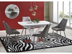 Mesa extensible rectangular blanca mate con pata central, diseño Sparte