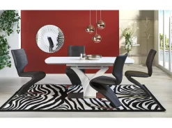 Mesa extensible rectangular blanca mate con pata central, diseño Sparte