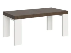 Mesa extensible rectangular en madera de nogal y blanco de 180 a 440 cm Ribo-Soporte 2 pies