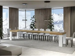 Mesa extensible rectangular en madera natural y blanca de 160 a 420 cm Ribo-Soporte 2 pies