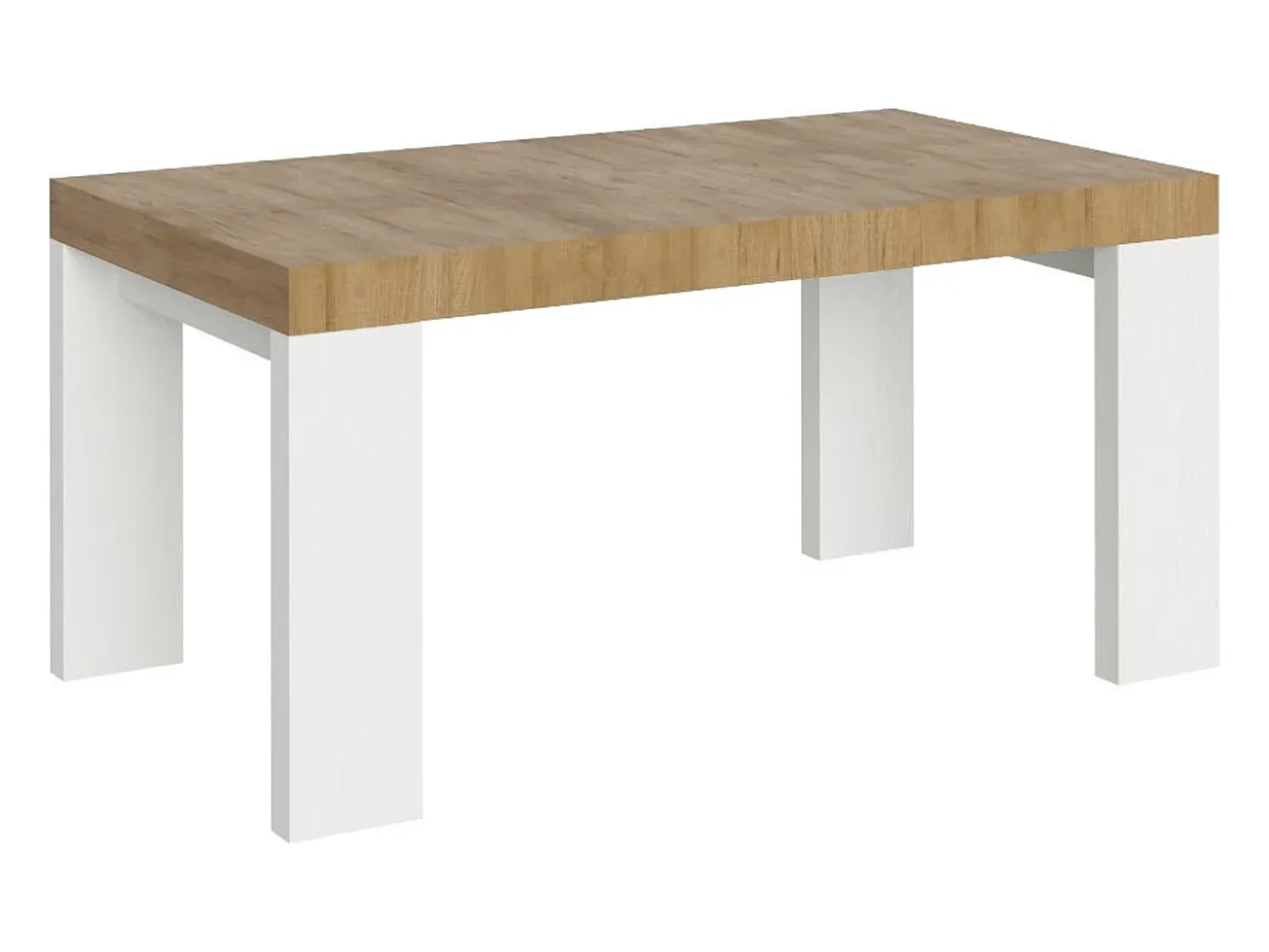 Mesa extensible rectangular en madera natural y blanca de 160 a 420 cm Ribo-Soporte 2 pies