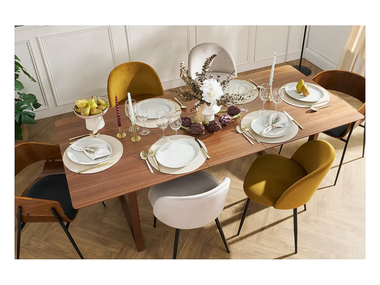 Mesa extensible rectangular de nogal 160-240 cm LAHO