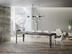 Mesa extensible rectangular para 6 a 16 personas L 120 a 380 cm madera de nogal y estructura de metal antracita Zakary