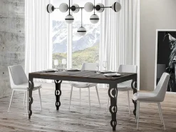 Mesa extensible rectangular para 6 a 16 personas L 120 a 380 cm madera de nogal y estructura de metal antracita Zakary