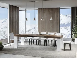 Mesa extensible rectangular en madera de nogal y blanco de 160 a 420 cm Ribo-Soporte 2 pies