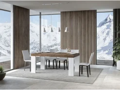 Mesa extensible rectangular en madera de nogal y blanco de 180 a 440 cm Ribo-Soporte 4 pies
