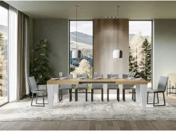 Mesa extensible roble natural y patas madera blanca 6 a 20 plazas Kristo 160 a 420 cm-Soporte 2 pies