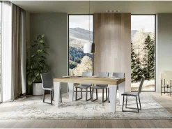 Mesa extensible roble natural y patas madera blanca 6 a 20 plazas Kristo 160 a 420 cm-Soporte 4 pies