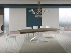 Mesa extensible Volantis Premium gris paloma 200/460x90 cm con patas blancas