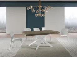 Mesa extensible Volantis gris paloma 200/304x90 cm con patas blancas