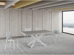 Mesa extensible Volantis Cashmere 160/420x90 cm con patas blancas