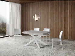 Mesa extensible Volantis Premium Cashmere 120/224x90 cm con patas blancas