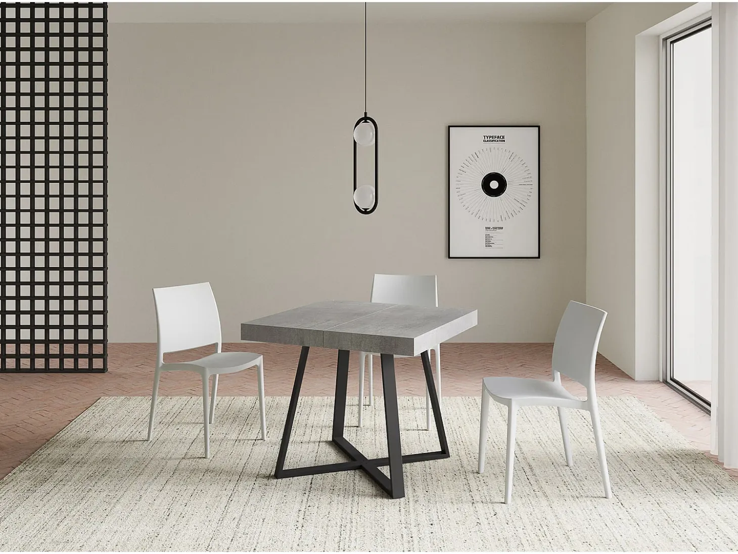 Mesa extensible 90/194x90 cm Abbraccio efecto cemento patas antracita