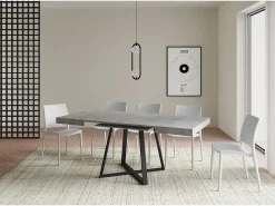 Mesa extensible 90/194x90 cm Abbraccio efecto cemento patas antracita