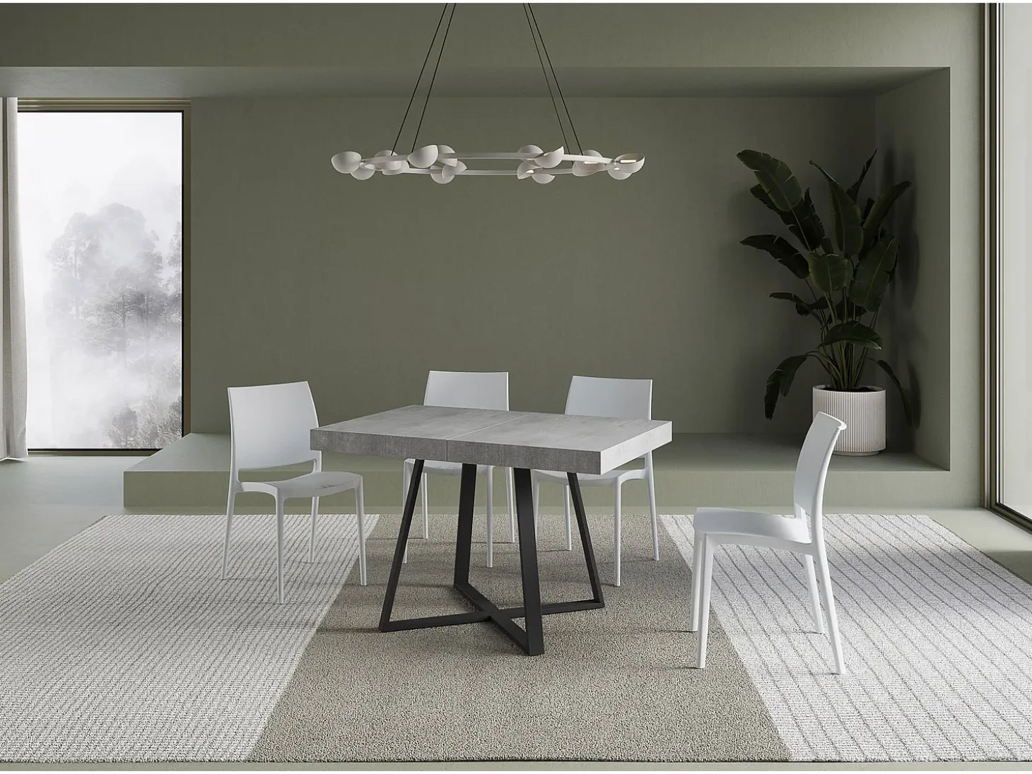 Mesa extensible 120/224x90 cm Abbraccio efecto cemento patas antracita