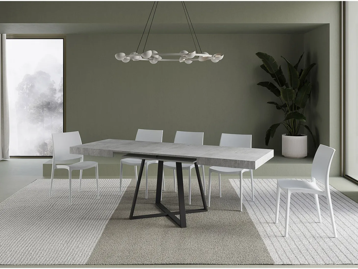 Mesa extensible 120/224x90 cm Abbraccio efecto cemento patas antracita
