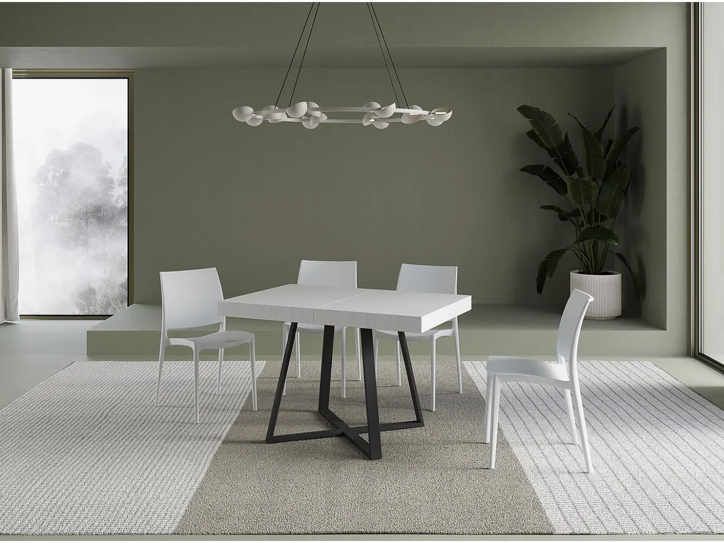 Mesa extensible 120/224x90 cm Abbraccio efecto madera fresno blanco patas antracita