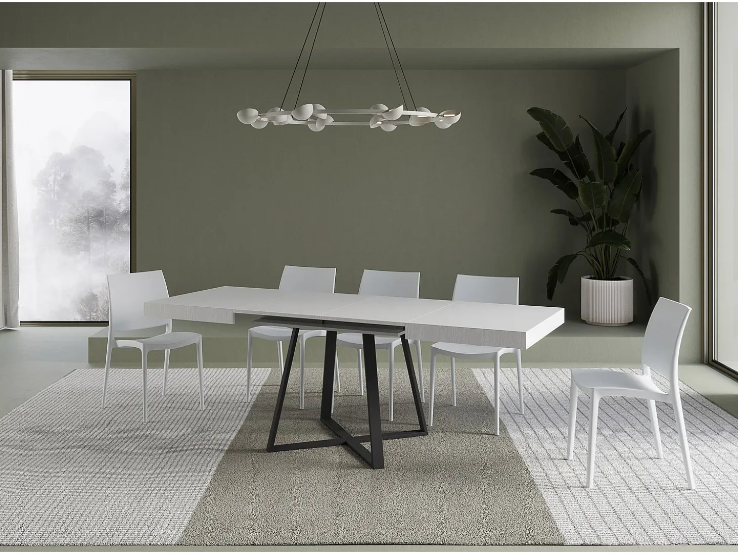 Mesa extensible 120/224x90 cm Abbraccio efecto madera fresno blanco patas antracita