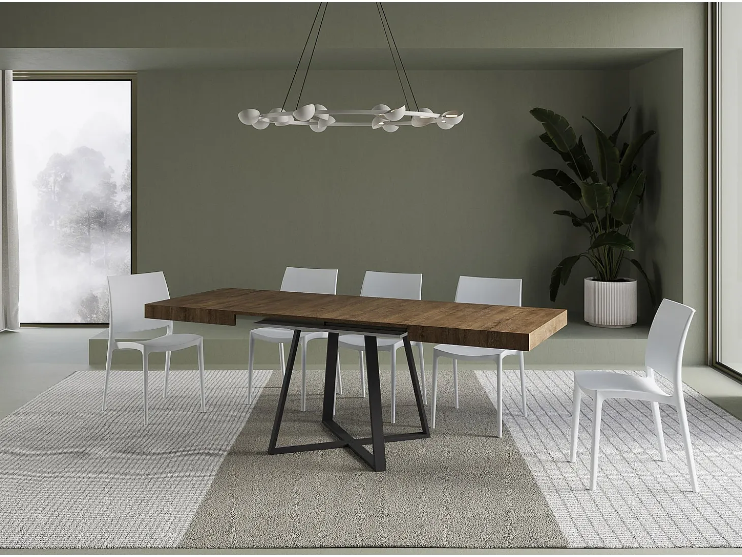 Mesa extensible 120/224x90 cm Abbraccio efecto madera nogal patas antracita