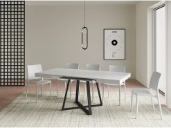 Mesa extensible 90/194x90 cm Abbraccio efecto madera fresno blanco patas antracita