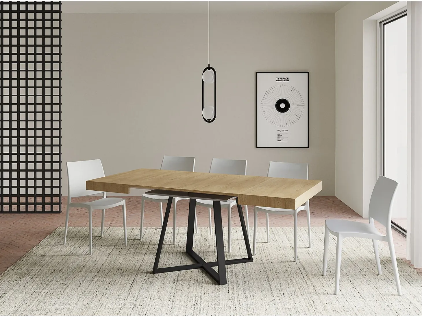 Mesa extensible 90/194x90 cm Abbraccio efecto madera roble natural patas antracita