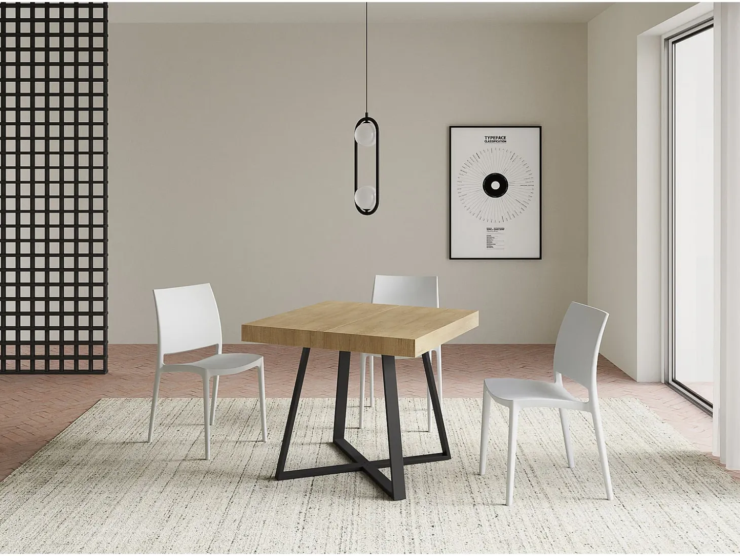 Mesa extensible 90/194x90 cm Abbraccio efecto madera roble natural patas antracita