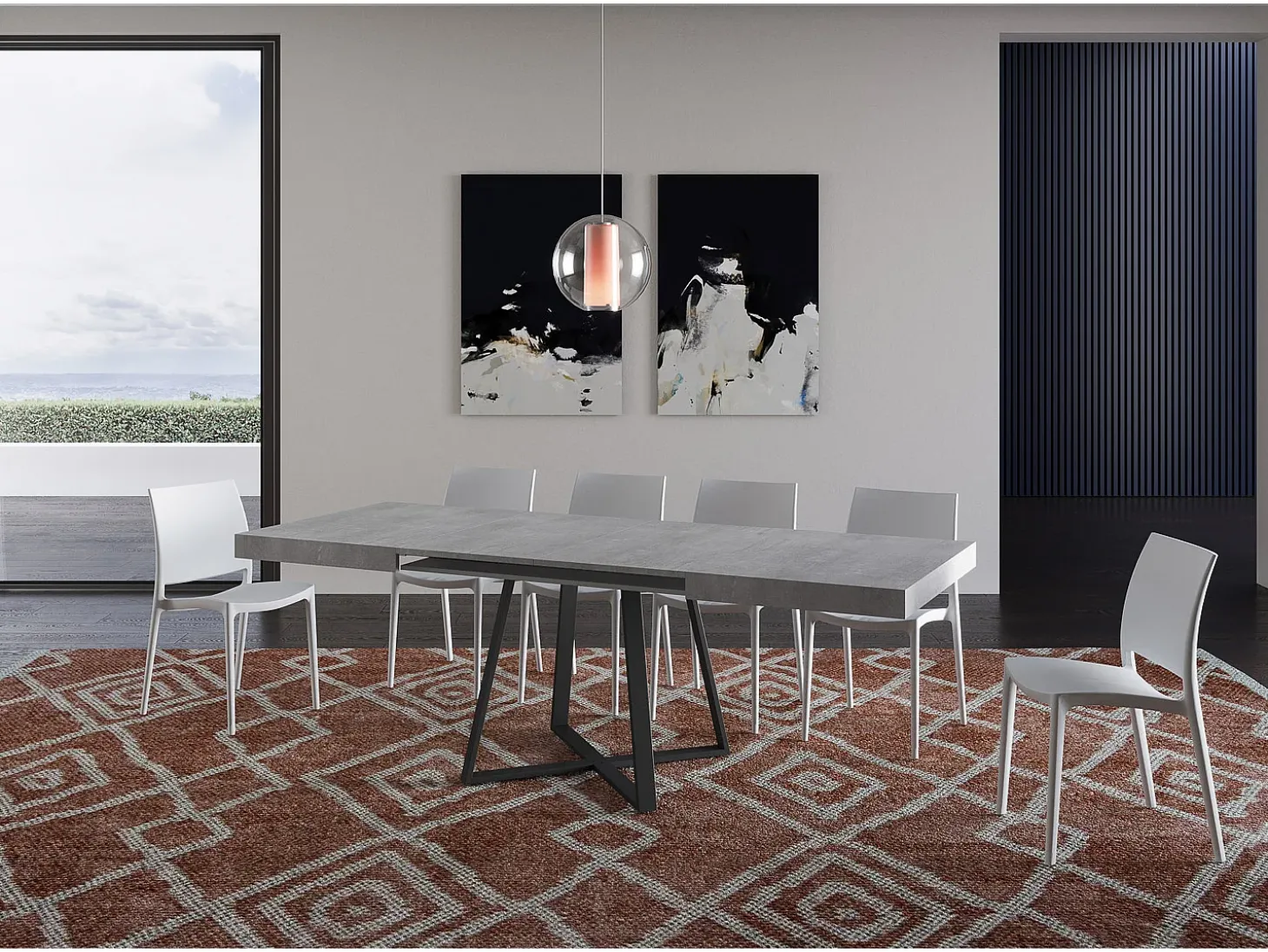 Mesa extensible 130/390x90 cm Abbraccio efecto cemento patas antracita