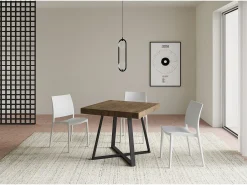 Mesa extensible 90/194x90 cm Abbraccio efecto madera nogal patas antracita