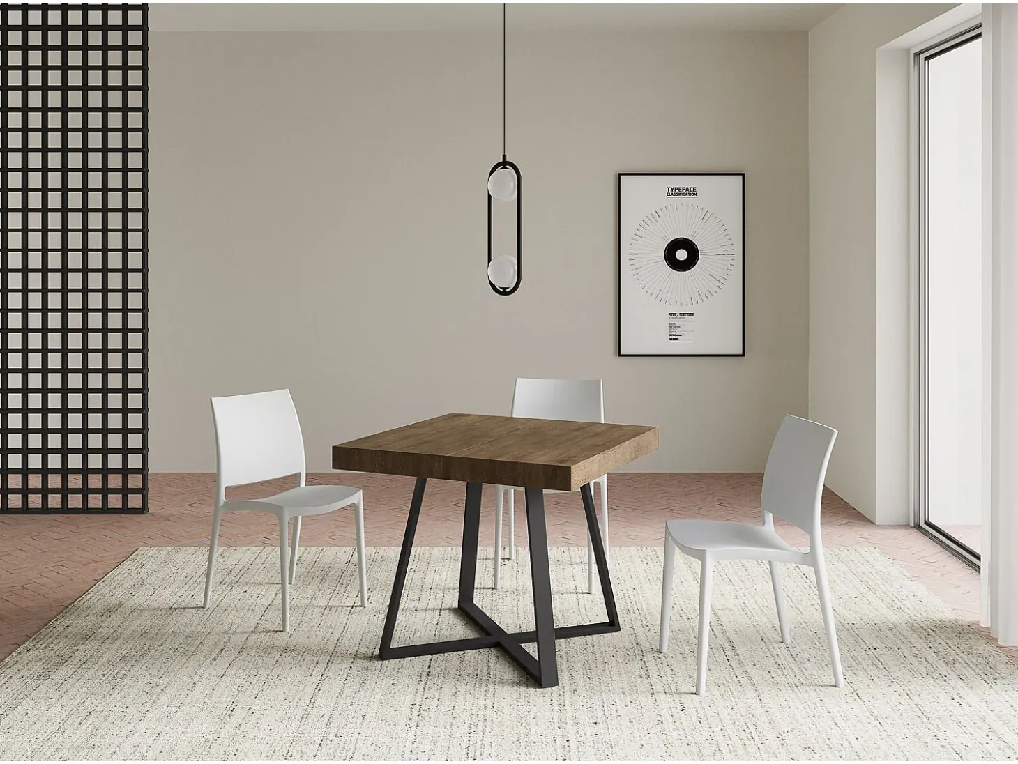 Mesa extensible 90/194x90 cm Abbraccio efecto madera nogal patas antracita