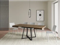 Mesa extensible 90/194x90 cm Abbraccio efecto madera nogal patas antracita