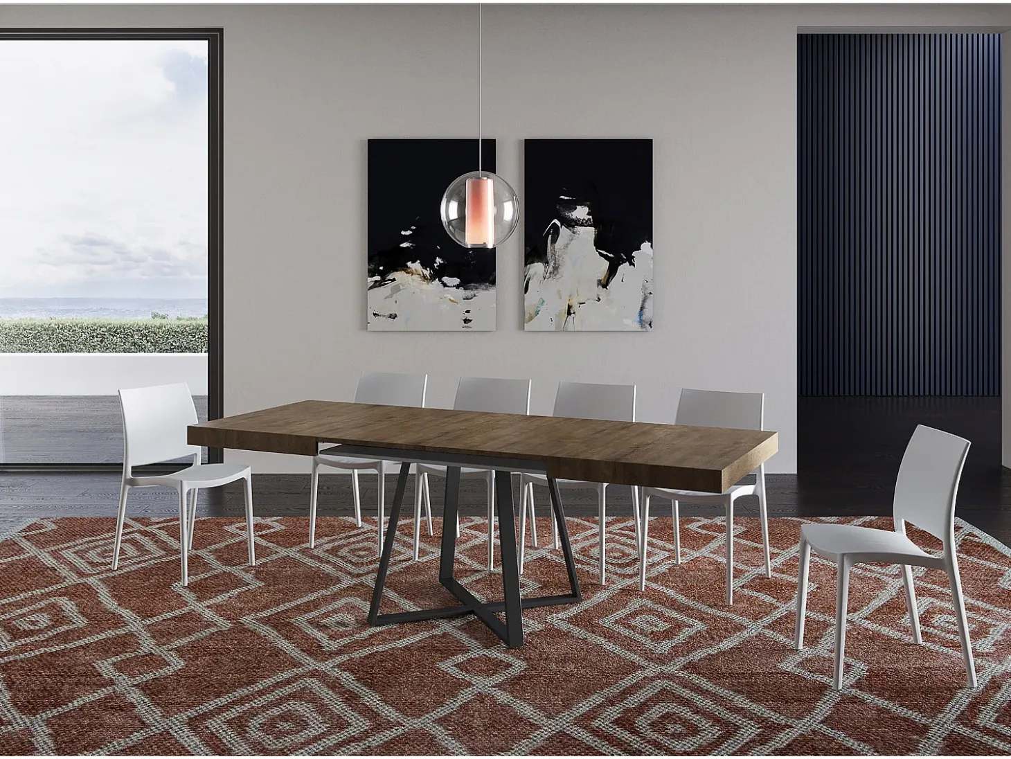 Mesa extensible 130/234x90 cm Abbraccio efecto madera nogal patas antracita