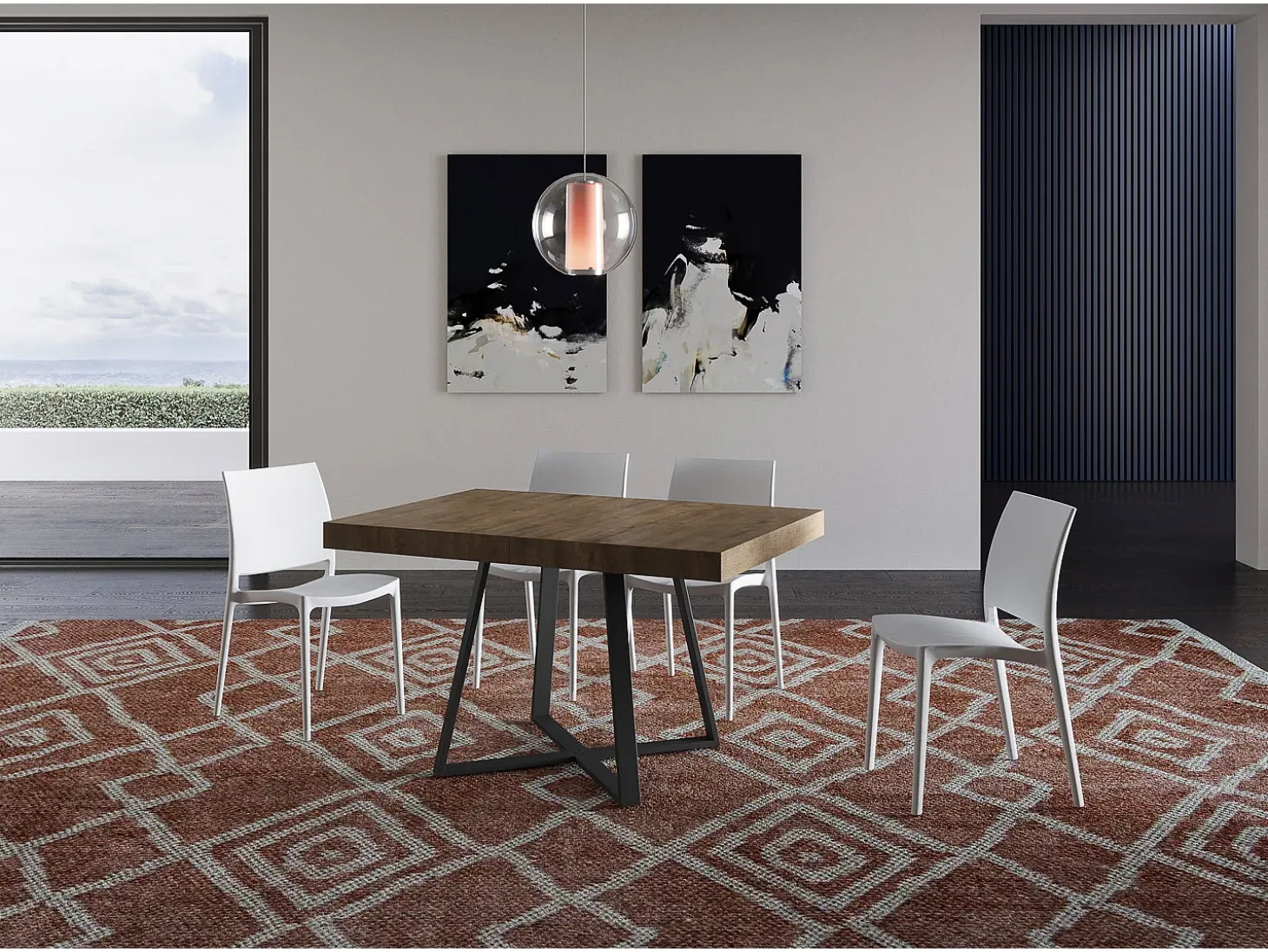 Mesa extensible 130/234x90 cm Abbraccio efecto madera nogal patas antracita