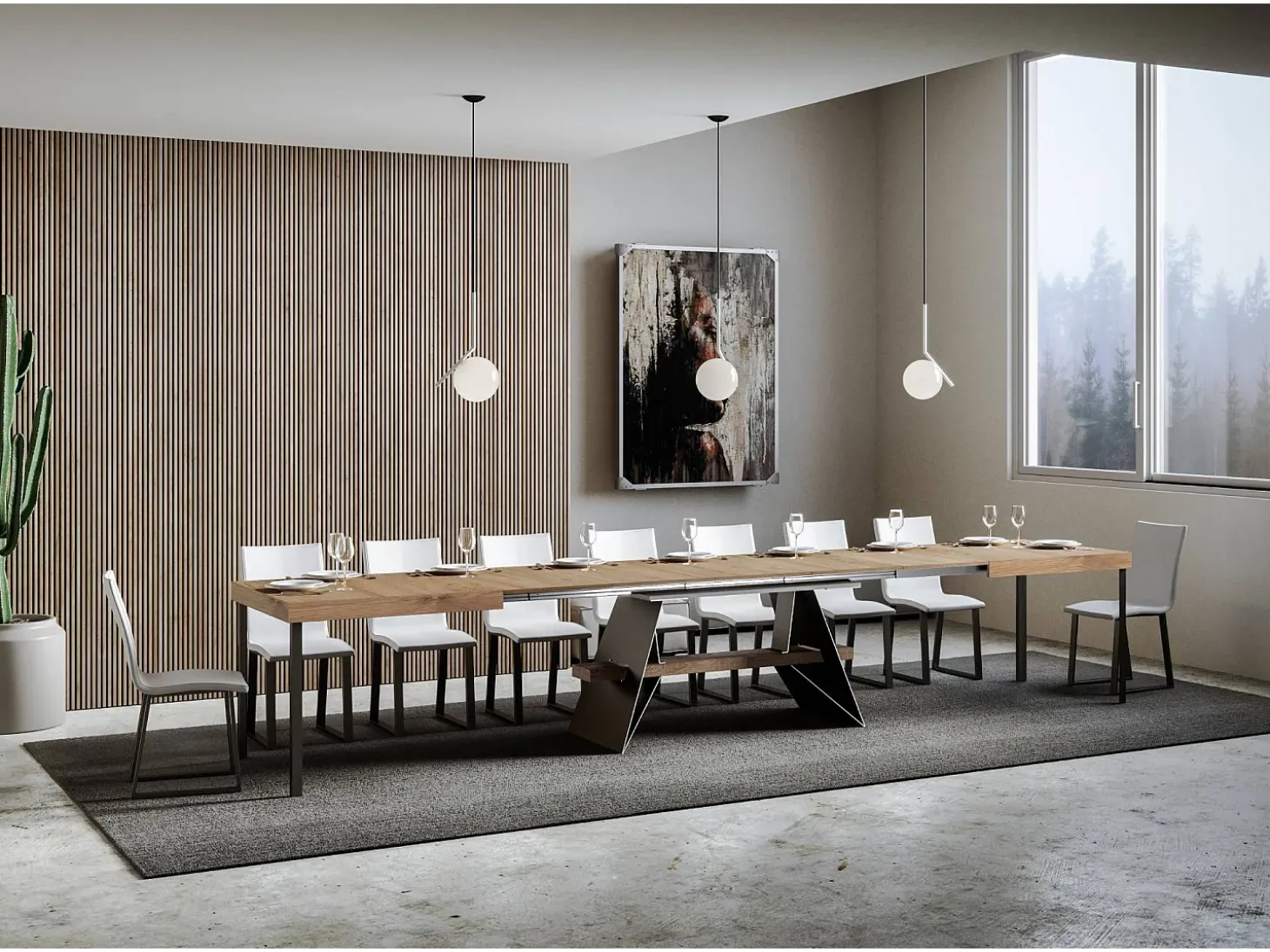 Mesa extensible 90x180/440 cm Baita Roble Natural estructura Antracita